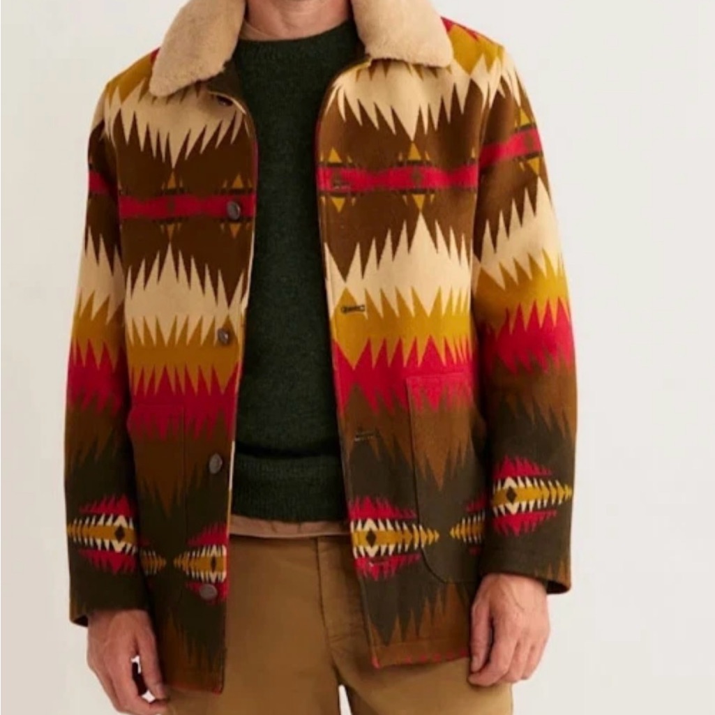 Pendleton Mens Nwt Brownsville Wool Coat Shearling Collar Tye River Sz S Small